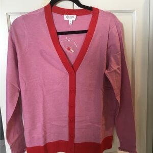 Candace Cameron Bure Pink and Red Cardigan